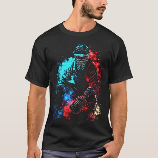 Baseball Flames Retro Baseball Bat Baseball Player T-Shirt (Vorderseite)