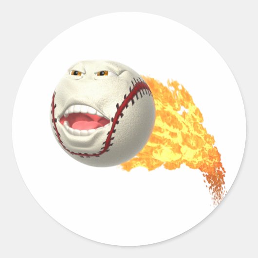 Baseball-Flaming Runder Aufkleber (Vorderseite)