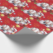 Baseball for Christmas with Santa Hat  Geschenkpapier (Ecke)