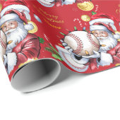 Baseball for Christmas with Santa Hat  Geschenkpapier (Rolleneckpunkt)
