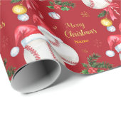 Baseball for Christmas with Santa Hat  Geschenkpapier (Rolleneckpunkt)