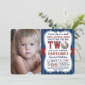 Baseball Foto 2. Geburtstag Einladungen (Stehend Vorderseite)