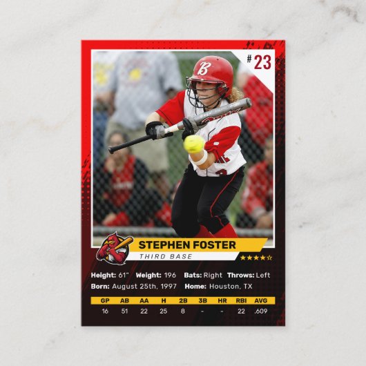 Baseball-Foto-Baseball-Logo Telefonnummerkarte (Vorderseite)