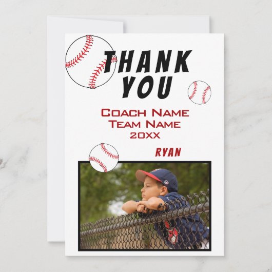 Baseball-Foto Danke, Coach Card Dankeskarte (Vorderseite)
