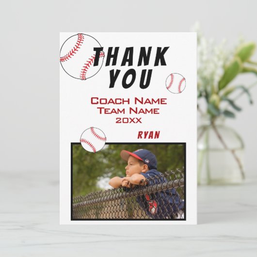 Baseball-Foto Danke, Coach Card Dankeskarte (Stehend Vorderseite)