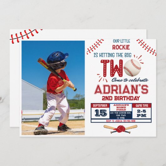 Baseball Foto Einladung (Vorne/Hinten)