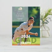 Baseball Foto Graduation Party 2024 Einladung (Stehend Vorderseite)