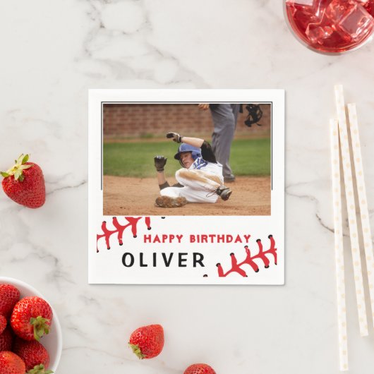 Baseball Foto Happy Birthday Party Serviette (Beispiel)