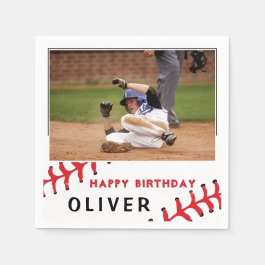 Baseball Foto Happy Birthday Party Serviette (Vorderseite)