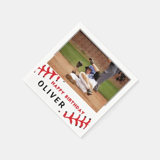 Baseball Foto Happy Birthday Party Serviette (Ecke)