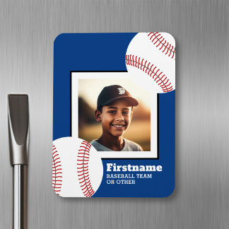 Baseball-Foto Ihren Namen hinzufügen - Blau bearbe Magnet