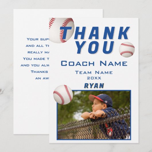 Baseball-Foto Spieler Team Trainer Dankeskarte (Vorne/Hinten)