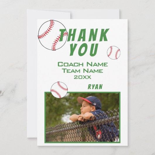 Baseball-Foto Spieler Team Trainer Dankeskarte (Vorderseite)