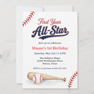 Baseball-Foto zum ersten Geburtstag Einladung