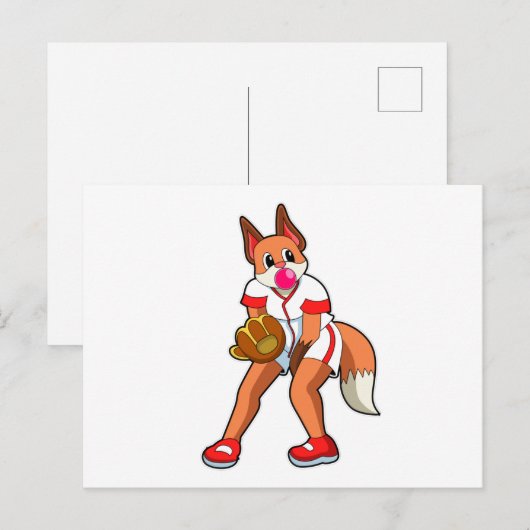 Baseball-Fox mit Baseball-Handschuh Postkarte (Vorne/Hinten)