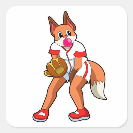 Baseball-Fox mit Baseball-Handschuh Quadratischer Aufkleber (Vorderseite)