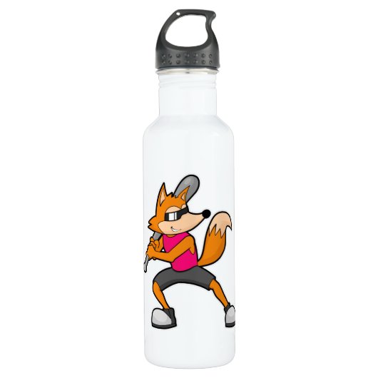Baseball-Fox mit Baseballschläger Edelstahlflasche (Vorderseite)