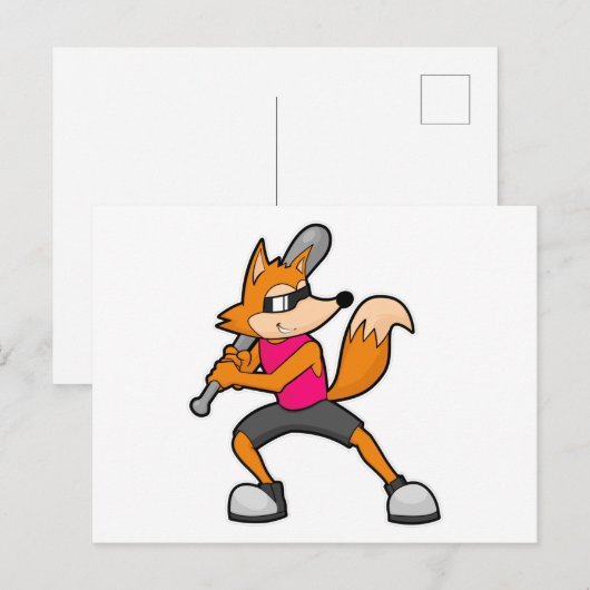 Baseball-Fox mit Baseballschläger Postkarte (Vorne/Hinten)