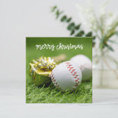 Baseball Frohe Weihnachten mit Ball auf grünem Gra (Stehend Vorderseite)