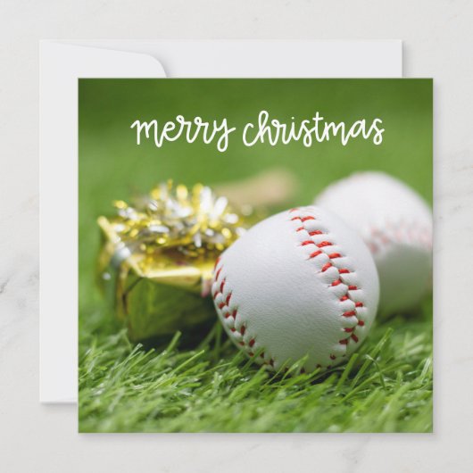 Baseball Frohe Weihnachten mit Ball auf grünem Gra (Vorderseite)