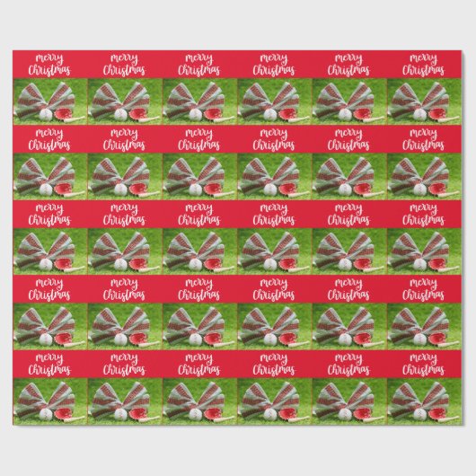 Baseball Frohe Weihnachten mit Ball und Band Geschenkpapier (Flach)