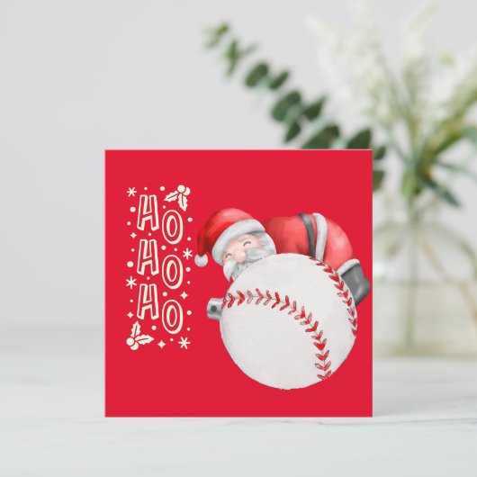 Baseball Frohe Weihnachten mit dem Weihnachtsmann Karte (Stehend Vorderseite)