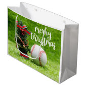Baseball Frohe Weihnachten mit Weihnachtsbaum Große Geschenktüte (Vorderseite Schrägansicht)