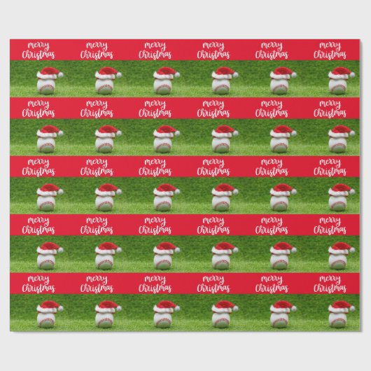 Baseball Frohe Weihnachten mit Weihnachtsmannmütze Geschenkpapier (Flach)