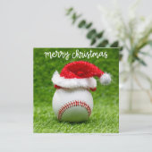 Baseball Frohe Weihnachten mit Weihnachtsmannmütze Karte (Stehend Vorderseite)