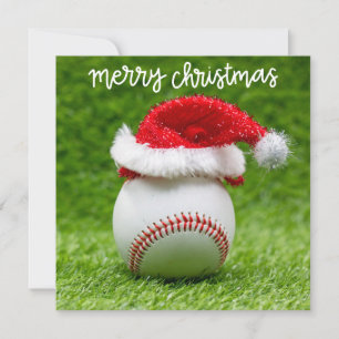 Baseball Frohe Weihnachten mit Weihnachtsmannmütze Karte