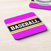 BASEBALL Fun Athletic Pink Yellow Black Stripes Getränkeuntersetzer (Linke Seite)