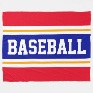 BASEBALL Fun Bright Red White Royal Blue Streifen Fleecedecke