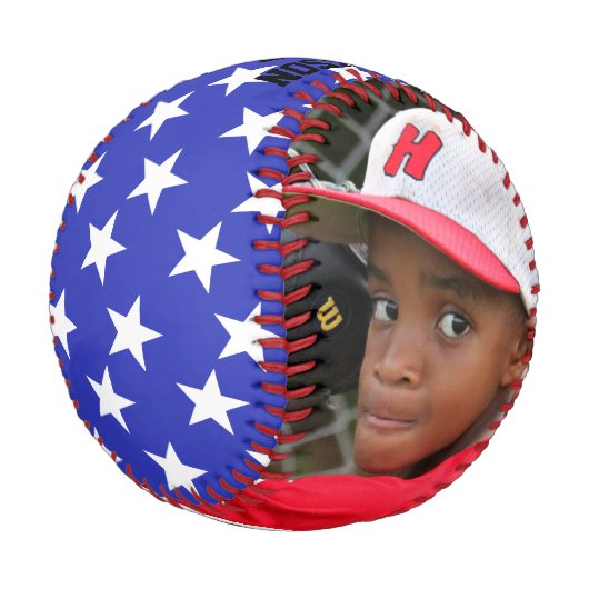 Baseball für persönliches Foto mit Name und Jahr (Schrägansicht)