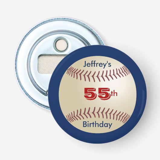 Baseball Gastgeschenk 55. Geburtstag, Name, Magnet Flaschenöffner (Vorderseite)