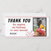 Baseball Geburtstag Danke, dass Sie Fotokarte Dankeskarte (Vorderseite)