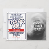 Baseball Geburtstag Dankeschön-Karte mit Foto Dankeskarte (Vorderseite)