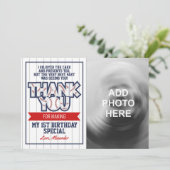 Baseball Geburtstag Dankeschön-Karte mit Foto Dankeskarte (Stehend Vorderseite)