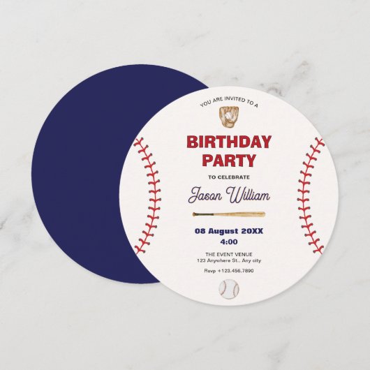 Baseball-Geburtstag Einladung (Vorne/Hinten)