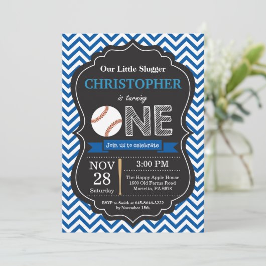 Baseball Geburtstag Einladung 1. Geburtstag Party (Stehend Vorderseite)