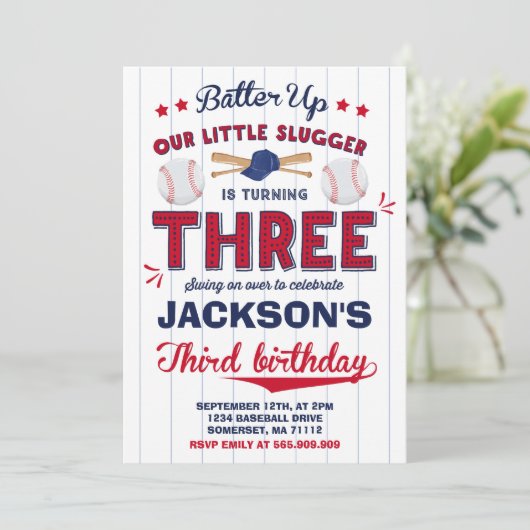 Baseball Geburtstag Einladung Baseball 3. Geburtst (Stehend Vorderseite)