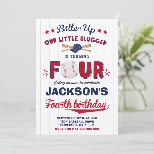 Baseball Geburtstag Einladung Baseball 4. Geburtst (Stehend Vorderseite)