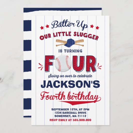 Baseball Geburtstag Einladung Baseball 4. Geburtst (Vorne/Hinten)