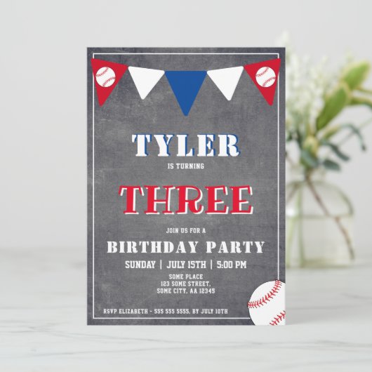 Baseball Geburtstag Einladung Junge 3. Geburtstag (Stehend Vorderseite)
