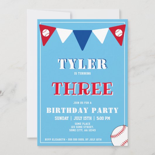 Baseball Geburtstag Einladung Junge 3. Geburtstag (Vorderseite)