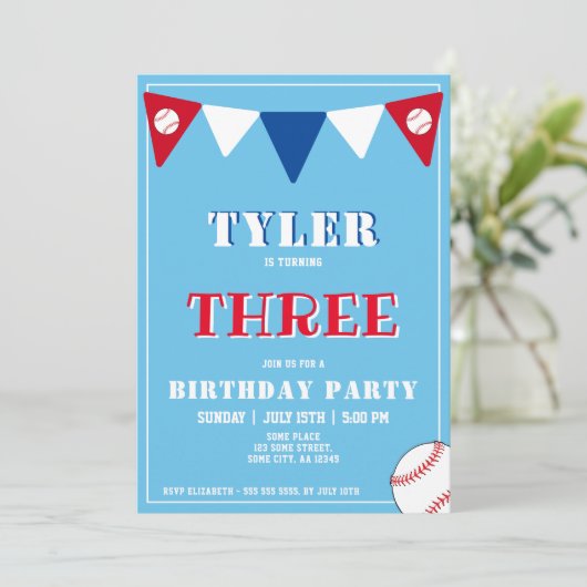 Baseball Geburtstag Einladung Junge 3. Geburtstag (Stehend Vorderseite)