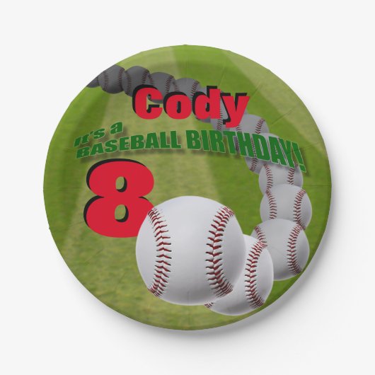 Baseball-Geburtstag - kundenspezifischer Pappteller (Vorderseite)