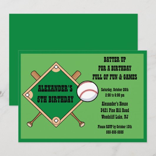 Baseball-Geburtstags-Einladung Einladung (Vorne/Hinten)