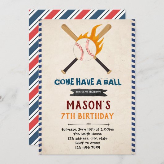 Baseball-Geburtstagseinladung Einladung (Vorne/Hinten)