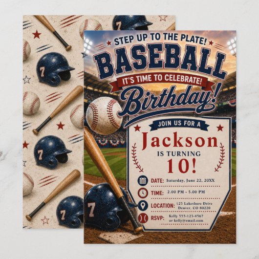 Baseball-Geburtstagsfeier Einladung (Vorne/Hinten)