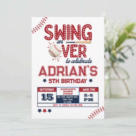 Baseball-Geburtstagsjunge Einladung (Stehend Vorderseite)